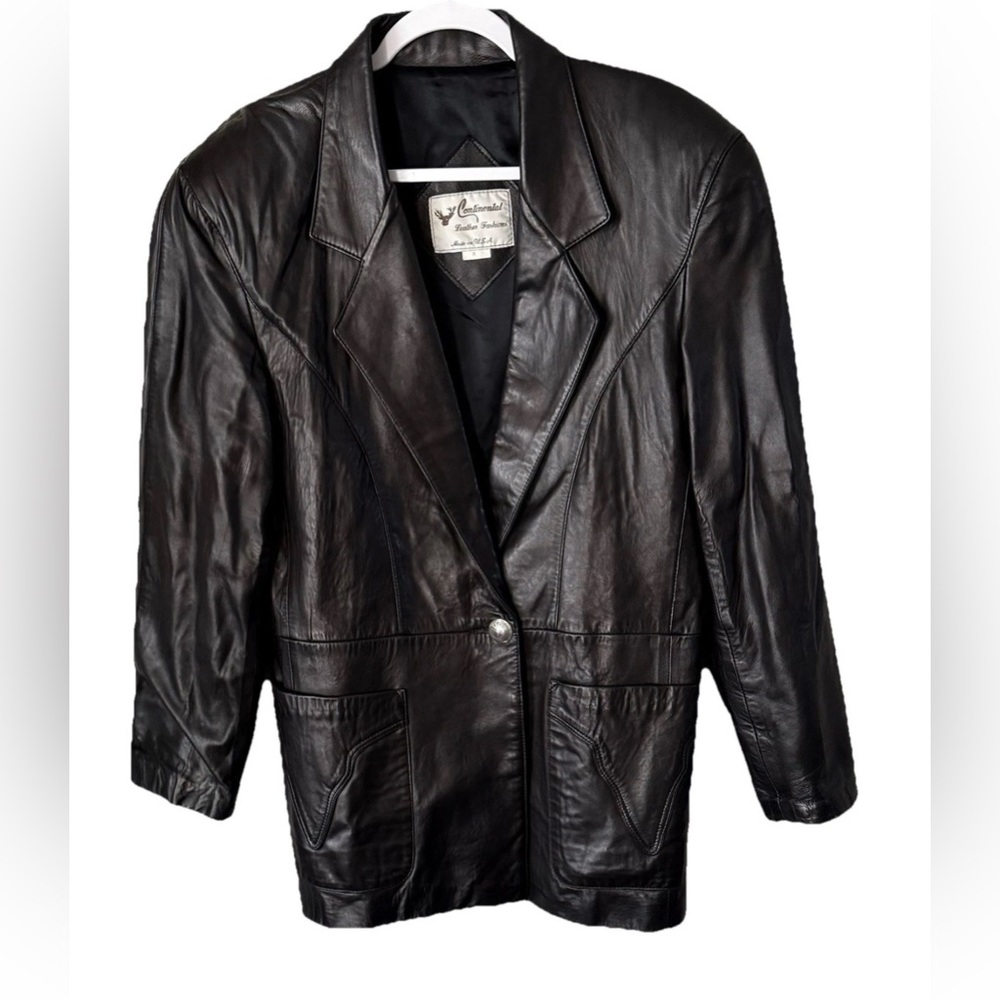 Vintage Continental Leather Fashions USA Black Lambskin Leather Womens Jacket M